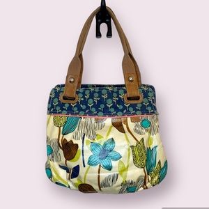 Fossil Key-Per Coated Canvas Floral Boho Shoulder Bag Cream Brown Green Blue